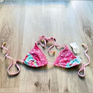 beach bunny swimwear dreamsicle pink & blue floral lace bikini swim top Size XS